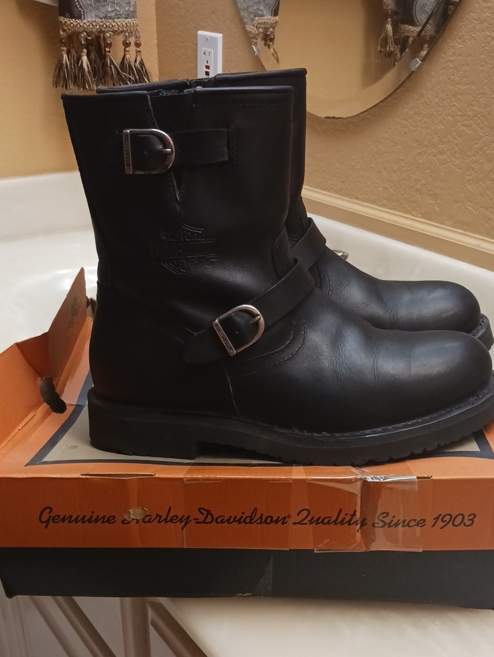 Harley-Davidson Black Leather Men's Harness Boots